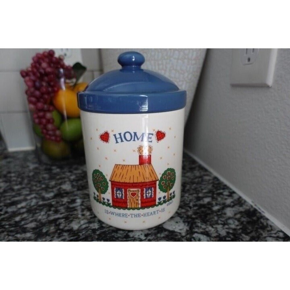 Vintage 'HOME' kitchen Canister pantry‎ Storage 9 inches tall Mexico stamped
